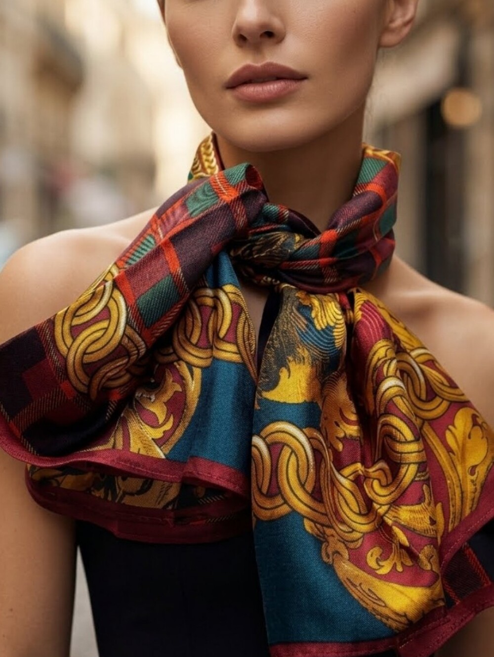 Vintage Chainlink Plaid Colorblock Fashion Scarf